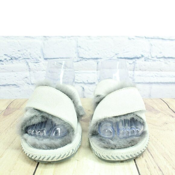 LL Bean White Suede Slip-On Shearling Lined Crisscross Flat Slippers Size 8 M - Picture 4 of 9